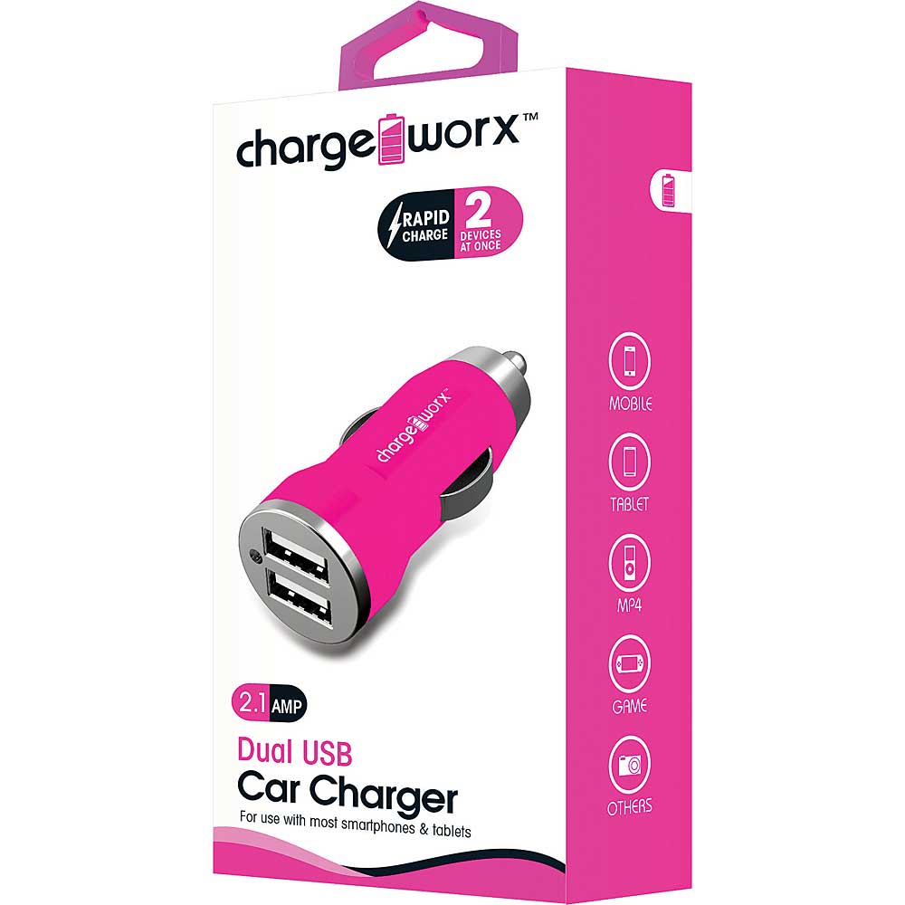 CHARGE WORX DUAL USB CAR CHARGER 2.1A PURPLE